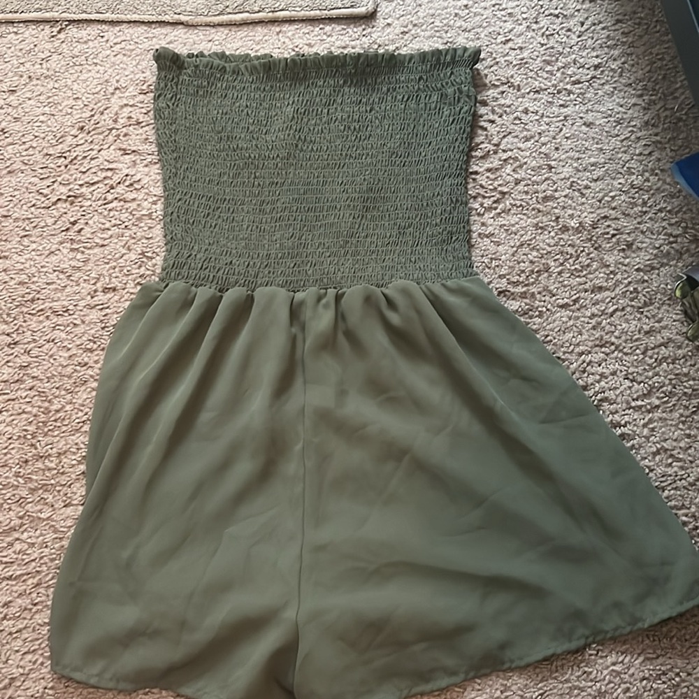DARK GREEN STRAPLESS ROMPER - Picture 2 of 2